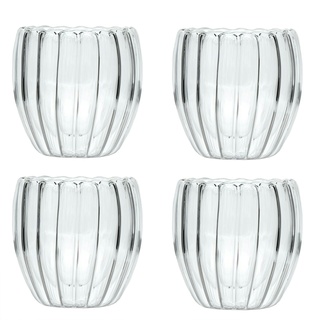 Intirilife 4x Doppelwandiges Thermo Glas - Striped Style - 190ml - Mundgeblasen isoliert für Latte Macchiato, als Teeglas oder Kaffeeglas mit Henkel