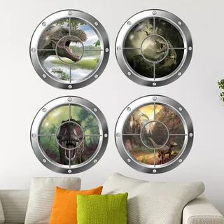 Bustlwor 4 Stück 3D Wandtattoo Badezimmer Bullauge deko, Wandtattoo Unterwasserwelt, für Schlafzimmer Wohnzimmer Bad Wanddeko