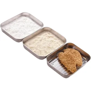 ASOENTIWOX Panierschalen Set 3 Teilig, Edelstahl Panier-Set (25cm x 19cm x 5cm) Panierstrasse, Schale zum Panieren, Lebensmittelqualität Edelstahl Schale Rechteckig für Gebratenes Fleisch und Fisch