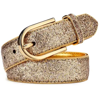 Elegantyl Damen Glitzer Gold Gürtel Silber PU Leder Taillengürtel Casual Jeans Gürtel 80-115cm, Gold, 80cm - 80