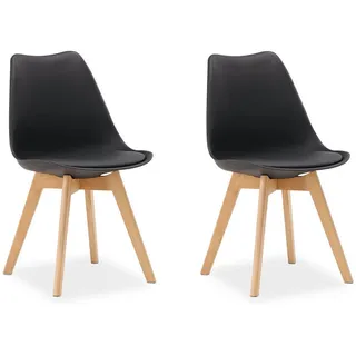 Homestyle4u Esszimmerstuhl Holz/Kunststoff gepolstert schwarz 2er Set