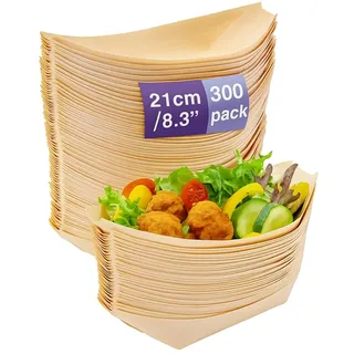 MATANA 300 Schiffchen Snackschalen, 21x11cm - Bambus Schalen, Einwegschalen, Pommesschalen - Stabil, Umweltfreundlich & Biologisch Abbaubar - Hochzeiten, Geburtstage, Grillpartys