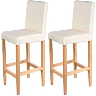 2er-Set Barhocker Vicenza, Barstuhl Tresenhocker, Holz+LEDER ~ creme, helle Beine