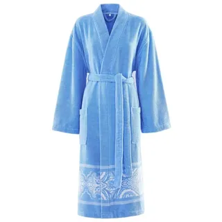 Bassetti Bademantel MARECHIARO, midi, Baumwolle, ohne Kapuze, Gürtel, aus flauschiger Baumwolle mit geometrischem Muster blau L