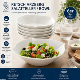 6er Set Retsch Arzberg Salat- & Bowl-Teller aus Porzellan Ø 24 cm - Weiß