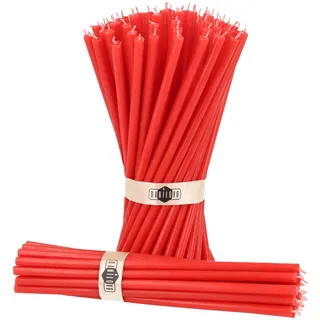 Danilovo Reine Bienenwachskerzen – tropffrei, rauchfrei, hohe, dünne Spitzkerzen – dekorative Kerzen für Kirchgebet, Deko oder Geburtstagskerzen – Honigduft Kerzen – 18,5 x 0,61 cm (Rot, 50 Stück)