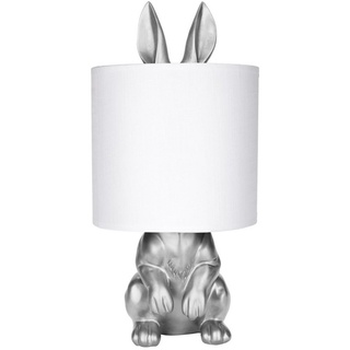 BRUBAKER Nachttischlampe Tischleuchte Hase Gold oder Silber - Tischlampe mit Lampenschirm, ohne Leuchtmittel, Motiv Lampe mit Keramikfuß, Höhe 42 cm silberfarben|weiß
