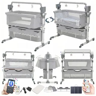 Magic ZC Elektrische Bluetooth Intelligent Beistellbett Baby mit Rollen, Faltbar Co-Sleeping Babybett, Stubenwagen Kleinkind Wiege mit Fernbedienung, Musik und 5-schwankende Zahnräder (601 Mid Grey)