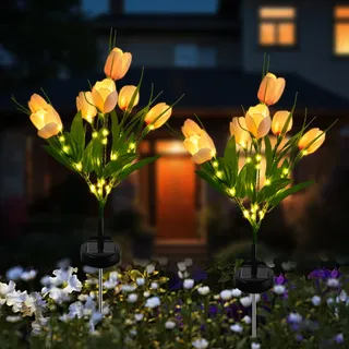 Blume Solarlampen für Außen Garten,2 Stück Gartendeko für Draußen Wetterfest Solar Gartenleuchte Außen,Solarleuchten Garten Wasserdicht Solar Blumen Lampe für Zäune,Hochzeit,Party Dekoration (05)