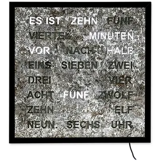AMS Wanduhr Wortuhr LED Wanduhr 40x40cm (Anzeige in Wort und Schrift) grau