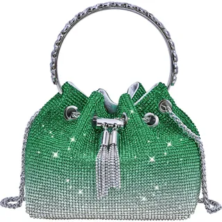 TOPALL Clutch Glitzer Damen,Silber Abendtasche,Handtasche Diamant Tasche Schultertasche Silber mit Reißverschluss, Strasssteine Clutches Brieftaschen Umhängetasche für Party Freizeit Date(B-Grün) - 33x16 cm / 18x11.5x16.5 cm