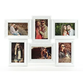 Levandeo® Bilderrahmen Collage, Bilderrahmen weiß 6 Bilder Barock antik Fotorahmen Collage weiß
