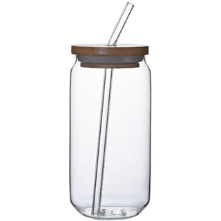 URMAGIC Glasbecher-Set in Dosenform, Cola-Becher mit Deckel, Bierkrug, Eiskaffeebecher, kann als nicht gießendes Glas, Cocktailglas, Cola-Becher, Limonadenbecher (mit Bambusdeckel + Strohhalm)