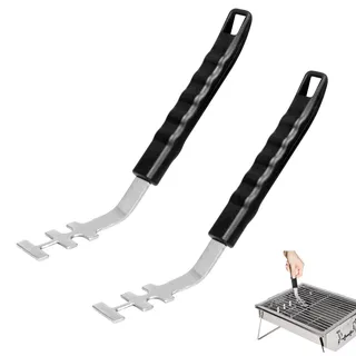 Taicols 2 Stück Hitzebeständige Grillrostheber, Edelstahl Anti-Verbrühung Grillrost Heber, Grillgitter Abzieher, Universal Grillwerkzeug Utensil, Edelstahlroste Zubehör für Camping und BBQ