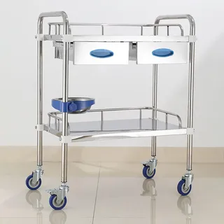 Edelstahl Servierwagen, Medizinischer Wagen, 2-lagiger Edelstahlwagen mit Zwei Schubladen, Servierwagen-Ausrüstung, Mehrzweck-Rollwagen mit 360°-geräuschlosen Rädern, für Krankenhaus, Labor ( Size : 8