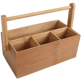 BURI Bambus Korb 28x20x14,5cm Organizer Schreibtisch Stiftehalter 4 Fächer Büro Besteckhalter Besteckkasten Küche Zubehör Aufbewahrung aufräumen Ordnung Bastelkorb Schreibtischorganizer Holz Stiftebox
