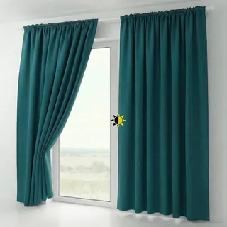 BEAUTEX 2er Set Kräuselband Verdunkelungsvorhang mit U-Band, Gardinen abdunkelnd und Blickdicht (B=140 cm, H=175 cm, Petrol)