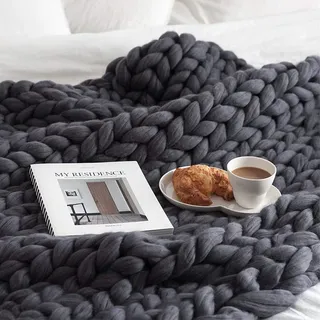 Martin Kench Gestrickte Decke, Grobe Strickdecke Wolle Garn Arm Stricken werfen Super große klobige Stricken Decke Haustier Bett Stuhl Sofa Yoga Matte Teppich (Dunkelgrau,120 * 180cm)
