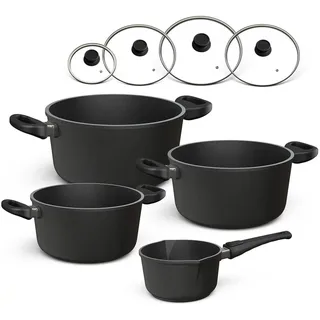 Hoffmann Töpfeset Induktion mit Glasdeckel, 8-teilig I Set alle Herdarten auch Induktion I Kochtöpfe und Stielkasserolle Made in Germany 100% verzugsfrei