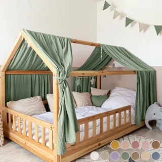 lilimaus Hausbett Himmel [in 12 Farben] Betthimmel Hausbett aus 100% Baumwolle Musselin - Stoffhimmel für Hausbett Deko Mädchen & Jungen - Himmel für Hausbett Kinder - Bett Vorhang Kinderbett