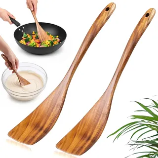 2er Set Pfannenwender Holz,Naturholz,Olivenholz,Spülmaschinenfest | Kochlöffel Holz Set,Hitzebeständig,Antibakteriell,Leicht zu Reinigen,Schutz vor Kratzer für Pfanne Wenden,Braten
