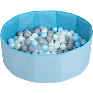 Selonis Faltbare Bällebad Mit 300 Bälle Für Kinder Spielbad, Blau:Perle/Grau/Transparent/Babyblau/Minze