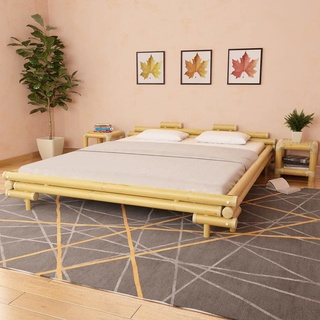 Gecheer Bambusbett 180x200 cm, Bettgestell mit Lattenrost, Bambus Bett Futonbett Doppelbett Holzbett Natur