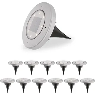 HOFTRONIC - 12er Ellis Set Solar Bodenleuchten Außen Edelstahl - Solarleuchten für Garden - 8 LEDS - 3000K Warmweiß - IP65 Wasserdicht - Solarlampen für Garten Rasen Patio - Solar Gartenleuchten
