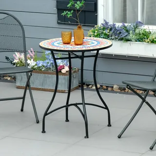Outsunny Gartentisch Beistelltisch Ø 60 cm Rot/Blau/Weiß