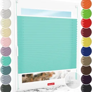 Schuette® Plissee ohne Bohren ● Premium Kollektion: Blue Ocean (Türkis) ● 20x100cm (Breite x Höhe) ● Suprafix Faltrollo Klemmfix 2.0 Rollo ● 60 Sekunden Plisseerollo Montage inkl. Video