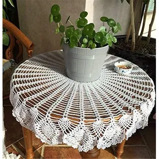 BMIDRUT Häkel-Tischdecken, 90 cm, weiß, Vintage-Stil, Häkelspitze, rund, handgefertigt, Baumwolle, Tischdekoration, Hochzeit, Zuhause, Party-Dekoration (weiß)