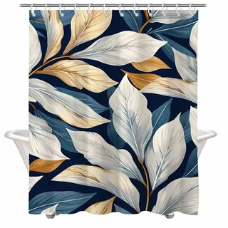 Duschvorhang 140x180 cm Modern Duschvorhang Anti Schimmel Wasserdicht Polyester Stoff Duschvorhänge mit Schwer Saum, Waschbar Badewannenvorhang mit 12 Haken Blatt Bathroom Curtain für Badewanne 2Y#382