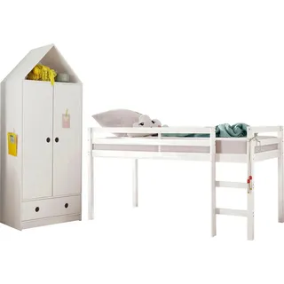 OTTO home Jugendzimmer-Set Alpi, (Spar-Set, 2-tlg), Hochbett und Kleiderschrank in Hausoptik, perfekt für kleine Räume weiß