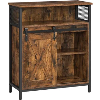 VASAGLE Aufbewahrungsmöbel, Sideboard, mit Schiebetür, offenes Fach, verstellbares Regal, industrieller Stil, für Eingang, Wohnzimmer, Küche, Büro, rustikales Braun und Schwarz LSC089B01