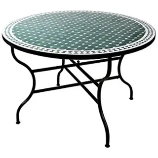 Marrakesch Orient & Mediterran Interior Gartentisch Marokkanischer Mosaiktisch Marrakesch mit 120 cm, von Hand gefertigt, Handarbeit grün