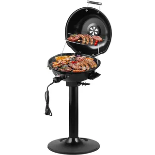 CUSIMAX Elektrogrill Standgrill mit Deckel und Standfuß, Regulierbare Temperatur und Fettauffangschale, 1600W Elektrischer Barbecue-Grill für Außennutzung, Balkon & Garten, Leichte Reinigung