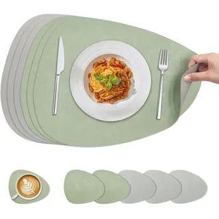 KitchenBoss Tischsets Abwaschbar Platzsets Abwaschbar Platzdeckchen Doppelseitigen Tischset Für den Einsatz in Küchen, Esszimmern und Büros (Grün + Grau), 40X30cm,4PCS