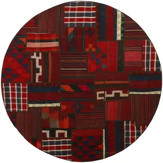 Nain Trading Orientteppich Kelim Patchwork 199x199 Handgewebter Orientteppich / Perserteppich, rund, Höhe: 5 mm rot|schwarz