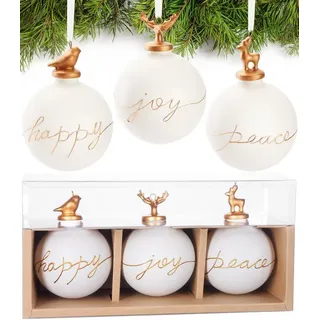 BRUBAKER Weihnachtsbaumkugel 3er Set Weihnachtskugeln - Premium Glas Baumkugeln mit Porzellan Figur (3 St), Moderne Weihnachtsdekoration - 8 cm Christbaumkugeln Christbaumschmuck bunt