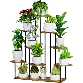 Famanu Pflanzenständer Metall - Blumentopfhänger - Dekoration Innen Außen - Verstellbare Höhe - Schwarz