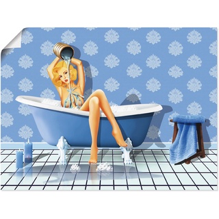 Wandbild ARTLAND "Das sexy blaue Badezimmer" Bilder Gr. B/H: 60 cm x 45 cm, Poster, blau Bild Kunstdruck Bilder als Alubild, Leinwandbild, Wandaufkleber oder Poster in versch. Größen
