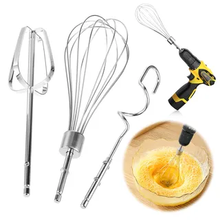 Handmixer Zubehörset für Bohrmaschine, Handmixer Zubehörset, Schneebesen Edelstahl, Elektrischer Eier Mischer Teile Set, Schneebesen für Eiklar, Teig (1 Rührbesen, 1 Knethaken, 1 Ballon Schneebesen)