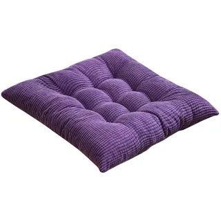 JLWM Sitzkissen Einfarbig Cord, Sitzauflage Samt Winter Verdicken Stuhlkissen Mit Riemen Für Essensstuhl Büro Schüler-lila-40X40cm