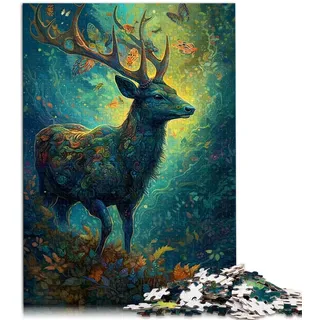 Puzzle Hirsch Blumen 1000 Teile Puzzles für Jugendliche und Kinder Kartonpuzzles Schwierig und herausfordernd Größe: 26x38cm