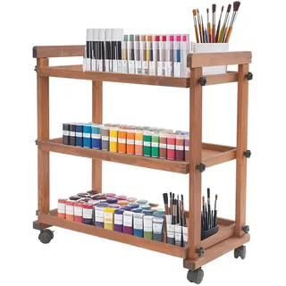 Buchenholz Kunstwagen 3-Etagen Rollwagen Multifunktionaler Aufbewahrungswagen für Atelier und Werkraum 77x42x76cm Tragkraft 15kg