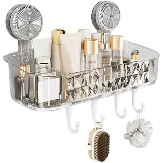 QINGZY Duschablage ohne Bohren, Badezimmer Organizer, Duschablage mit saugnapf, Saugnapf Ohne Bohren Duschorganizer, Belastbarkeit 5 KG für Küchen, Badezimmer(28 x 12,5 x 6 cm) (Weiß)