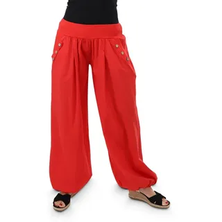 malito more than fashion Haremshose malito Damen Pumphose mit Holzzierknöpfen 23245H Pumphose Sommerhose locker und luftig Einheitsgröße rot
