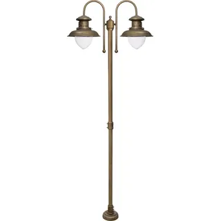 Stehlampe außen Glas Echt-Messing E27 IP44 210 cm hoch in Bronze Antik matt 2-flammig Maritim - Bunt