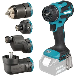Makita Akku-Bohrschrauber inkl. MAKPAC Gr. 2 + Bohrfutteraufsatz 13 mm + Bithalteraufsatz Offset 1/4“ + Bithalteraufsatz 1/4“ + Winkelaufsatz