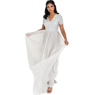 Maya Deluxe Abendkleid mit Pailletten Cocktailkleid Damen mit V-Ausschnitt Tüllkleid Grau Größe 44 - 44